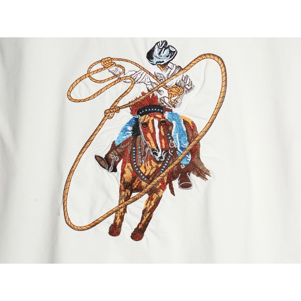 Louis Vuitton Western Denim Embroidered Short Sleeve TShirt,cheap Louis Vuitton