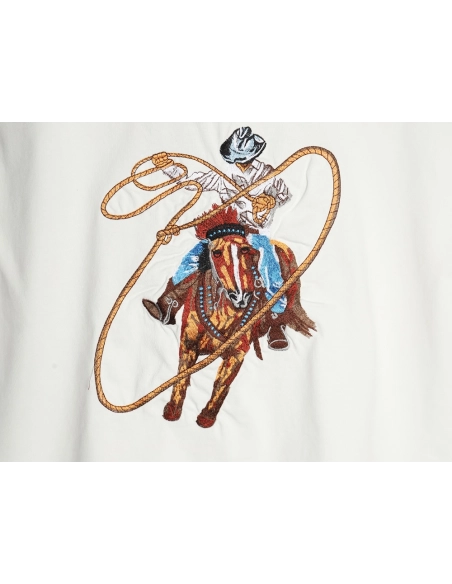 Louis Vuitton Western Denim Embroidered Short Sleeve TShirt,cheap Louis Vuitton