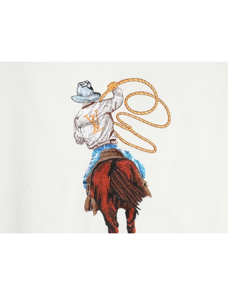 Louis Vuitton Western Denim Embroidered Short Sleeve TShirt,cheap Louis Vuitton