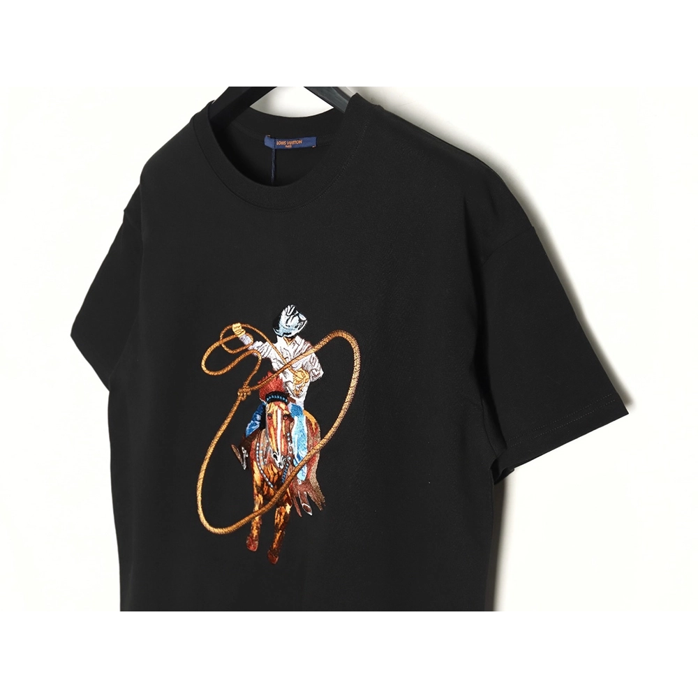 Louis Vuitton Western Denim Embroidered Short Sleeve TShirt,cheap Louis Vuitton