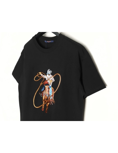 Louis Vuitton Western Denim Embroidered Short Sleeve TShirt,cheap Louis Vuitton