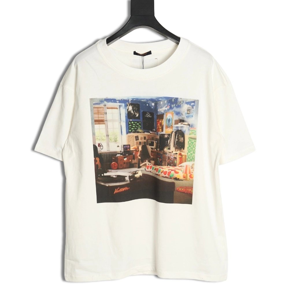 Louis Vuitton oil painting graffiti print short sleeves,cheap Louis Vuitton