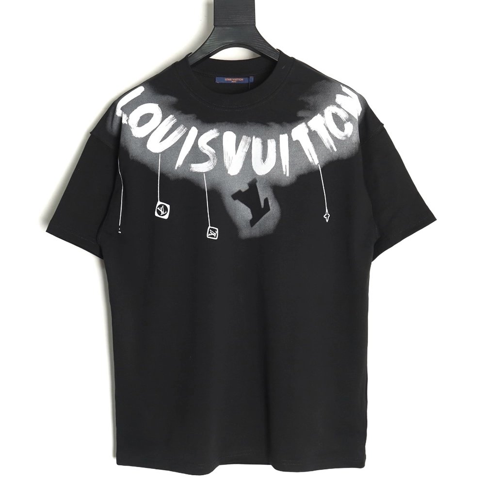 Louis Vuitton collar graffiti letters printed large logo shortsleeved Tshirt,cheap Louis Vuitton