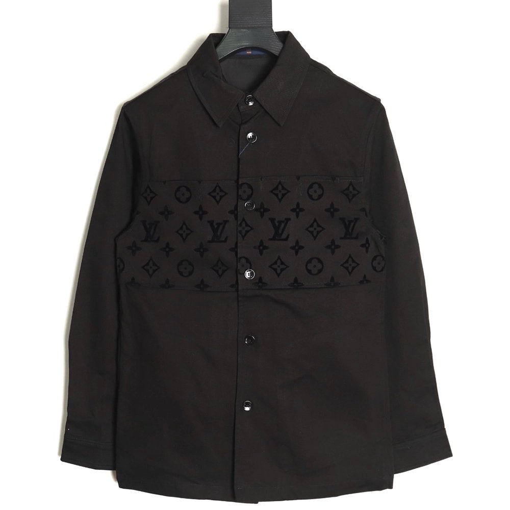 Louis Vuitton paneled black flocked shirt,cheap Louis Vuitton