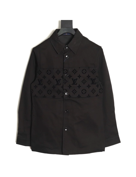 Louis Vuitton paneled black flocked shirt,cheap Louis Vuitton