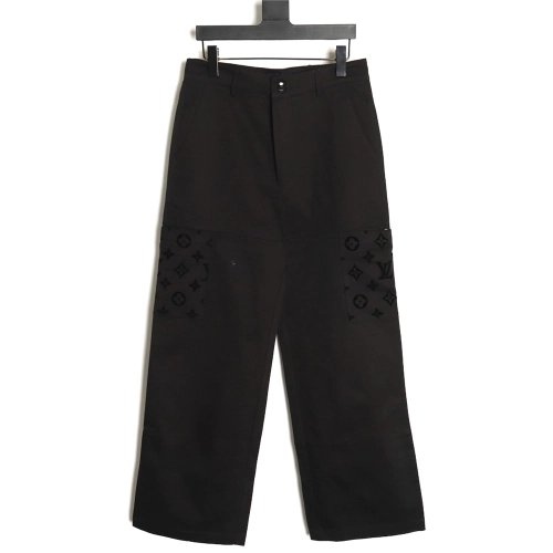 Louis Vuitton paneled black flocked denim pants,cheap Louis Vuitton