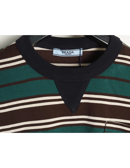 Prada Green Stripe Pocket Short Sleeve TShirt,cheap Prada