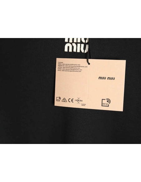 Miu Miu Contrast Collar Embroidered Logo Short Sleeve T-Shirt TSK1,Miu Miu