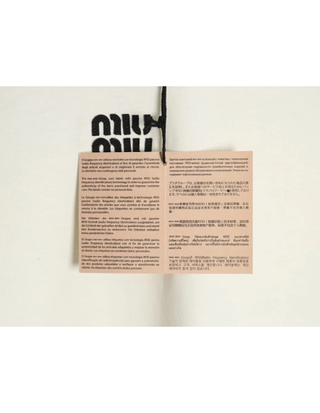 Miu Miu Contrast Collar Embroidered Logo Short Sleeve T-Shirt,Miu Miu