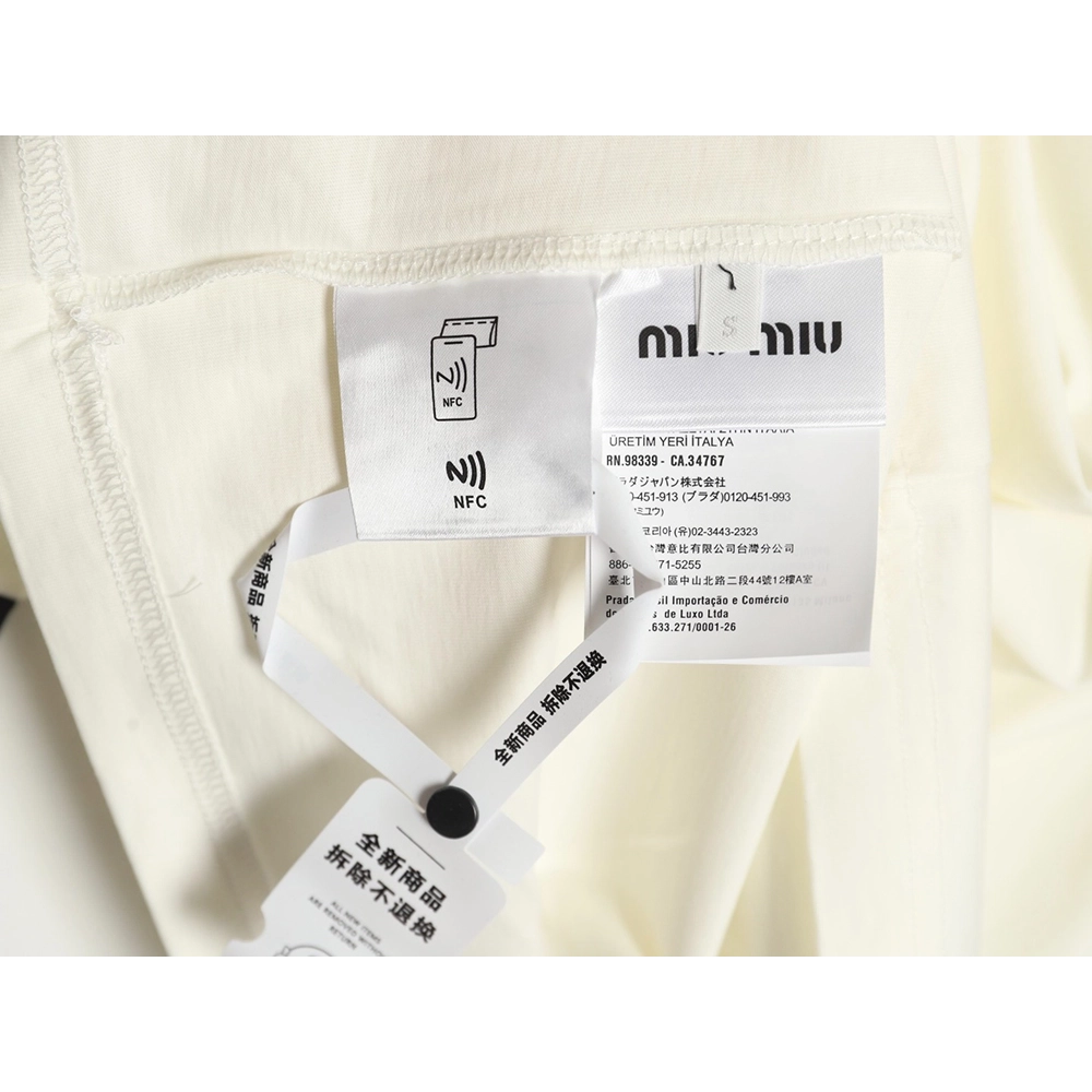 Miu Miu Contrast Collar Embroidered Logo Short Sleeve T-Shirt,Miu Miu