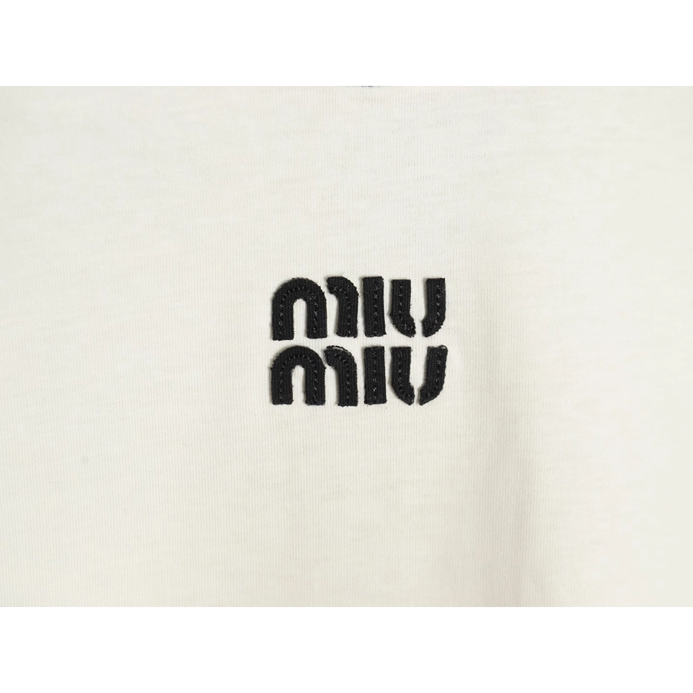 Miu Miu Contrast Collar Embroidered Logo Short Sleeve T-Shirt,Miu Miu