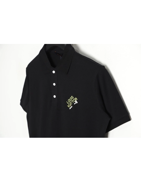 Louis Vuitton pin embroidered short-sleeved polo shirt black,Louis Vuitton