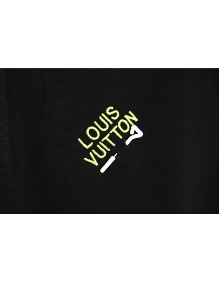 Louis Vuitton pin embroidered short-sleeved polo shirt black,Louis Vuitton
