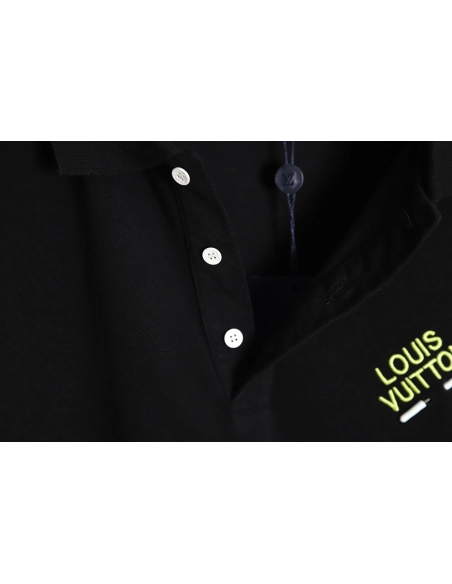 Louis Vuitton pin embroidered short-sleeved polo shirt black,Louis Vuitton