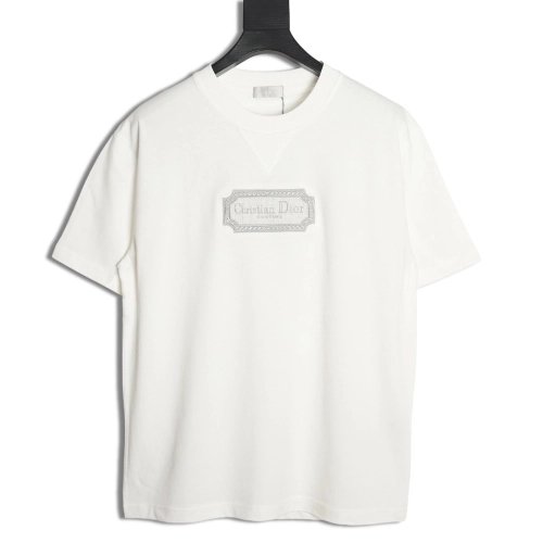 Dior Silver Logo Embroidered Short Sleeve T-Shirt,Dior