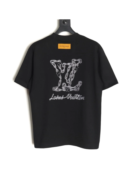Louis Vuitton Cursive Chain Embroidered T-shirt TSK1,Louis Vuitton
