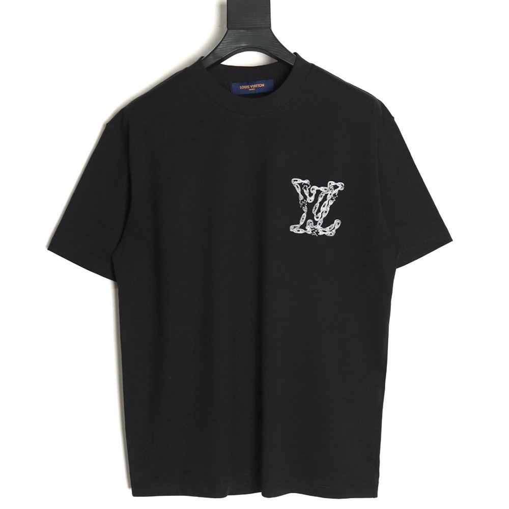 Louis Vuitton Cursive Chain Embroidered T-shirt TSK1,Louis Vuitton