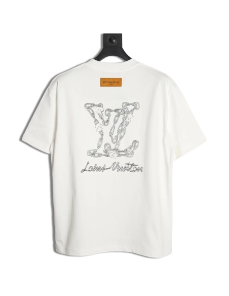 Louis Vuitton Cursive Chain Embroidered T-shirt,Louis Vuitton