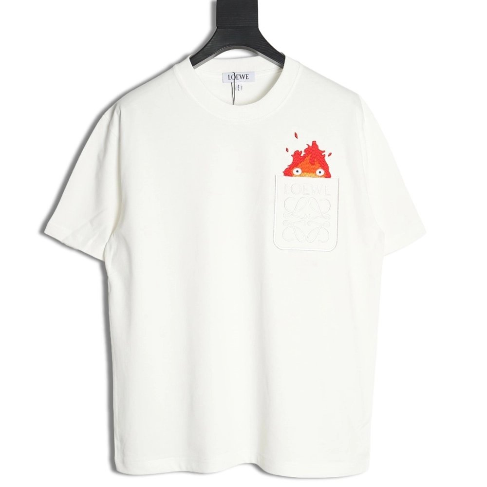 Loewe &amp; Hals Moving Castle Joint Pocket Flame Embroidered Short Sleeve T-shirt,Loewe