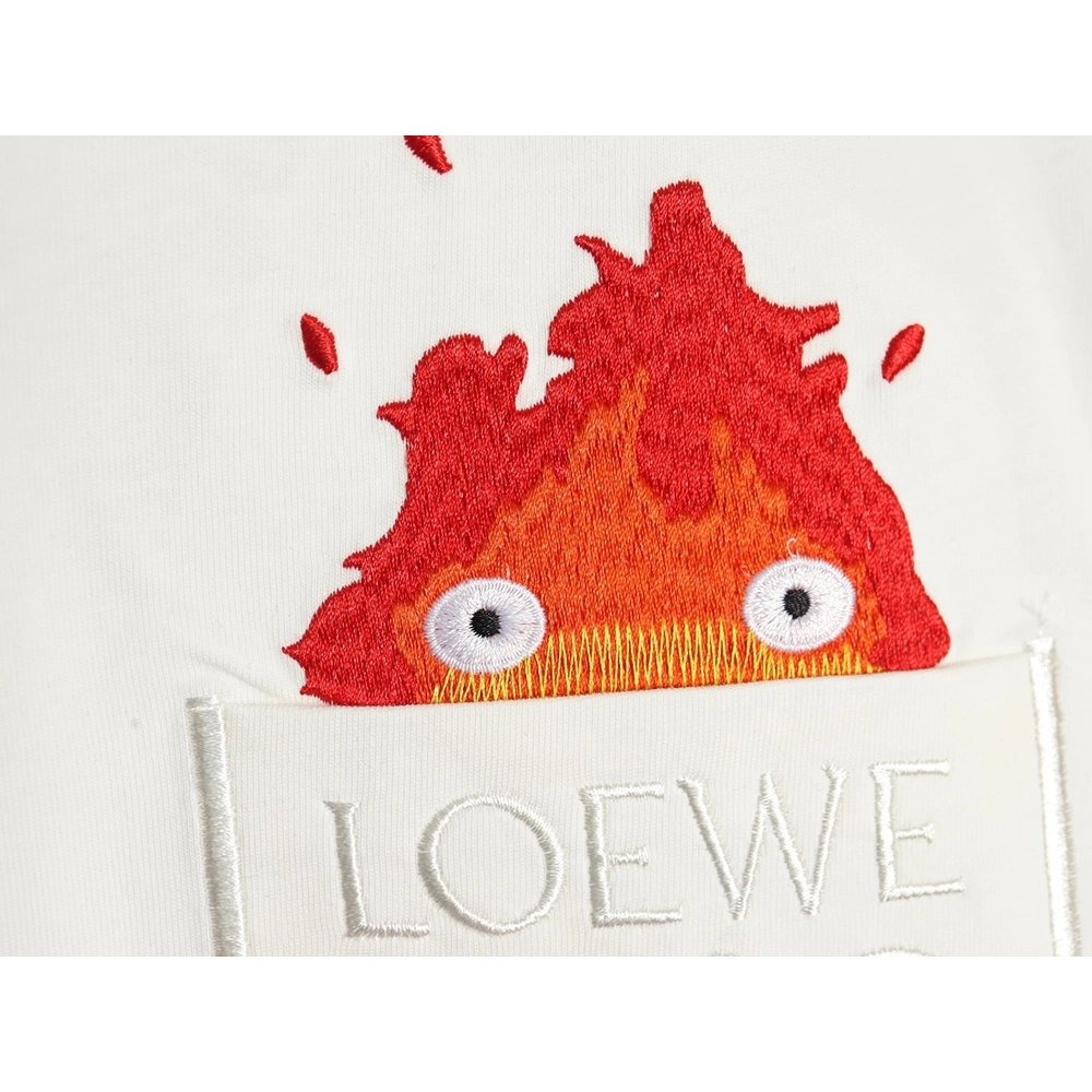 Loewe &amp; Hals Moving Castle Joint Pocket Flame Embroidered Short Sleeve T-shirt,Loewe