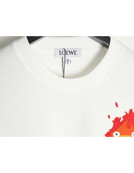 Loewe &amp; Hals Moving Castle Joint Pocket Flame Embroidered Short Sleeve T-shirt,Loewe