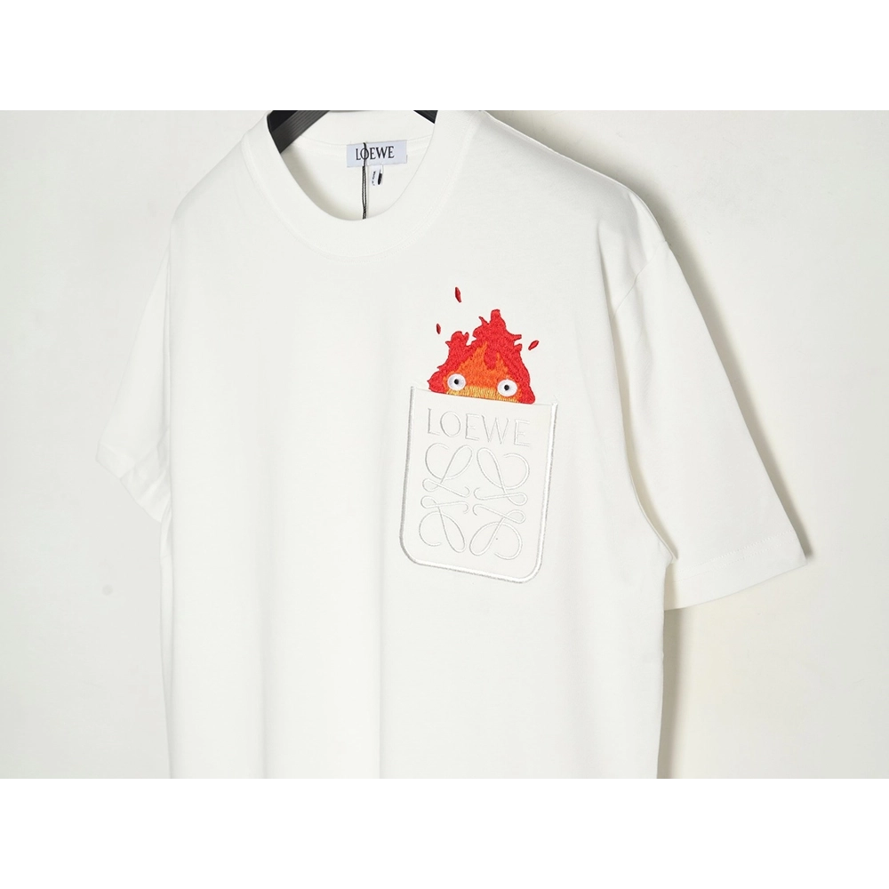 Loewe &amp; Hals Moving Castle Joint Pocket Flame Embroidered Short Sleeve T-shirt,Loewe