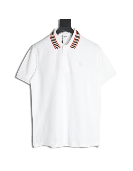 Burberry Classic Collar Stripe Logo Embroidered Short Sleeve Polo Shirt,Burberry