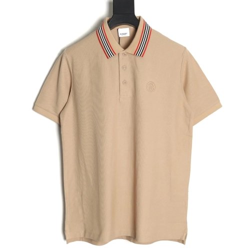 Burberry Classic Collar Stripe Logo Embroidered Short Sleeve Polo Shirt TSK1,Burberry