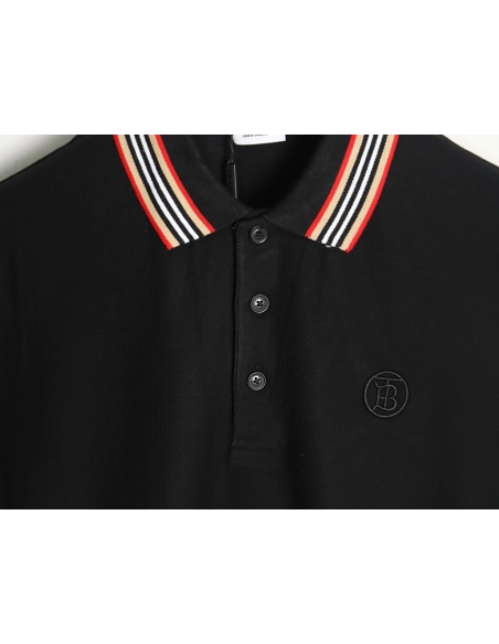 Burberry Classic Collar Stripe Logo Embroidered Short Sleeve Polo Shirt TSK2,Burberry