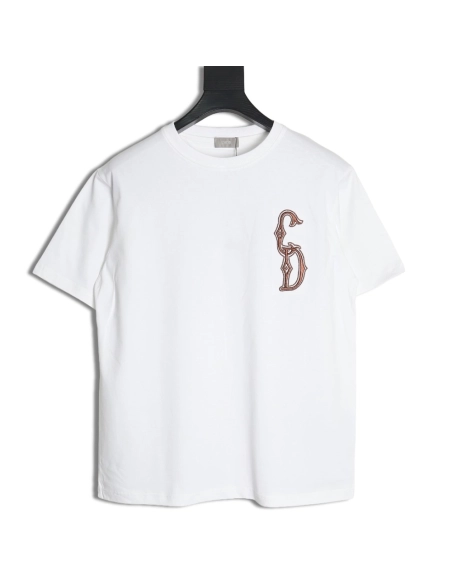 Dior gold thread embroidered CD short sleeve,Dior