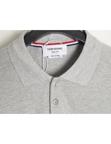 Thom Browne striped sleeve yarn-dyed short-sleeved polo shirt,Thom Browne