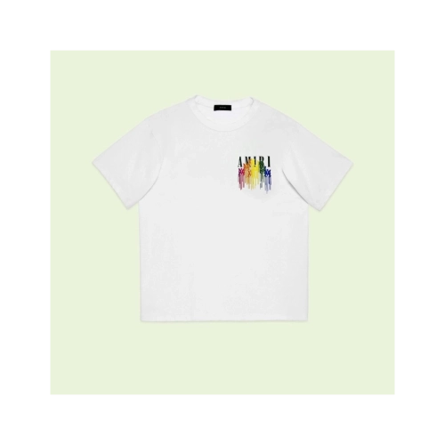 Amiri American-Style Colorful Dripping Fringe Printed Short Sleeve T-shirt,Amiri T Shirt,Tshirt,APPAREL