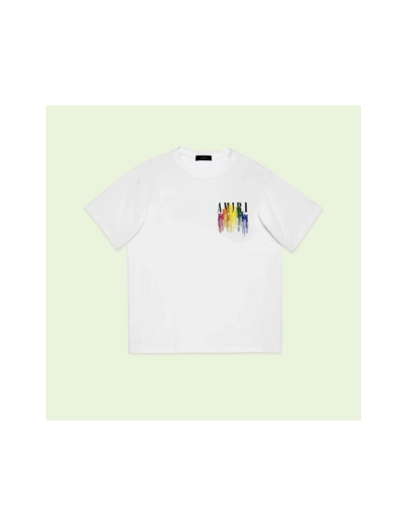 Amiri American-Style Colorful Dripping Fringe Printed Short Sleeve T-shirt,Amiri T Shirt,Tshirt,APPAREL