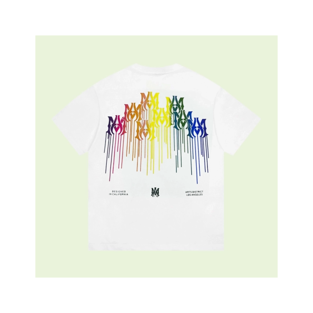 Amiri American-Style Colorful Dripping Fringe Printed Short Sleeve T-shirt,Amiri T Shirt,Tshirt,APPAREL