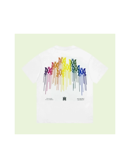 Amiri American-Style Colorful Dripping Fringe Printed Short Sleeve T-shirt,Amiri T Shirt,Tshirt,APPAREL