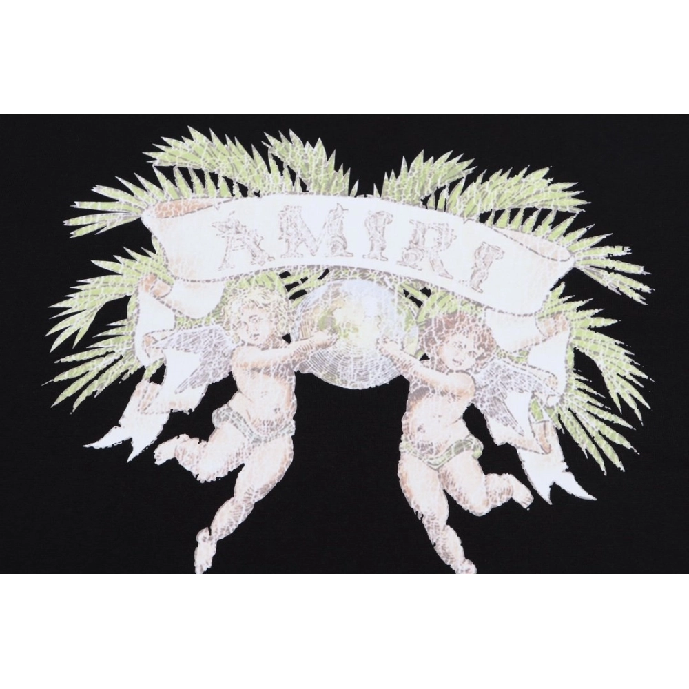 Amiri Angel Letter Design Cracked Seam Short Sleeve,Amiri T Shirt,Tshirt,APPAREL