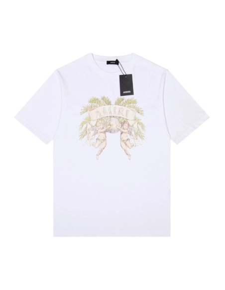 Amiri Angel Letter Design Cracked Seam Short Sleeve,Amiri T Shirt,Tshirt,APPAREL