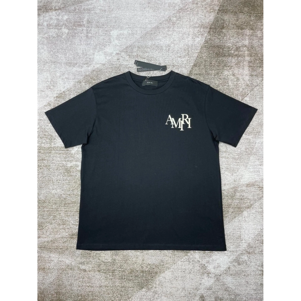 Amiri New Logo Short Sleeve Double Color Gel Printed Back T-shirt,Amiri T Shirt,Tshirt,APPAREL