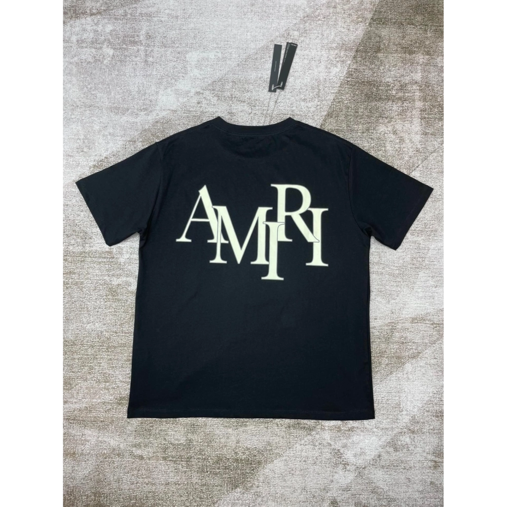 Amiri New Logo Short Sleeve Double Color Gel Printed Back T-shirt,Amiri T Shirt,Tshirt,APPAREL
