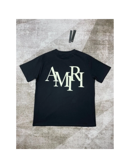 Amiri New Logo Short Sleeve Double Color Gel Printed Back T-shirt,Amiri T Shirt,Tshirt,APPAREL