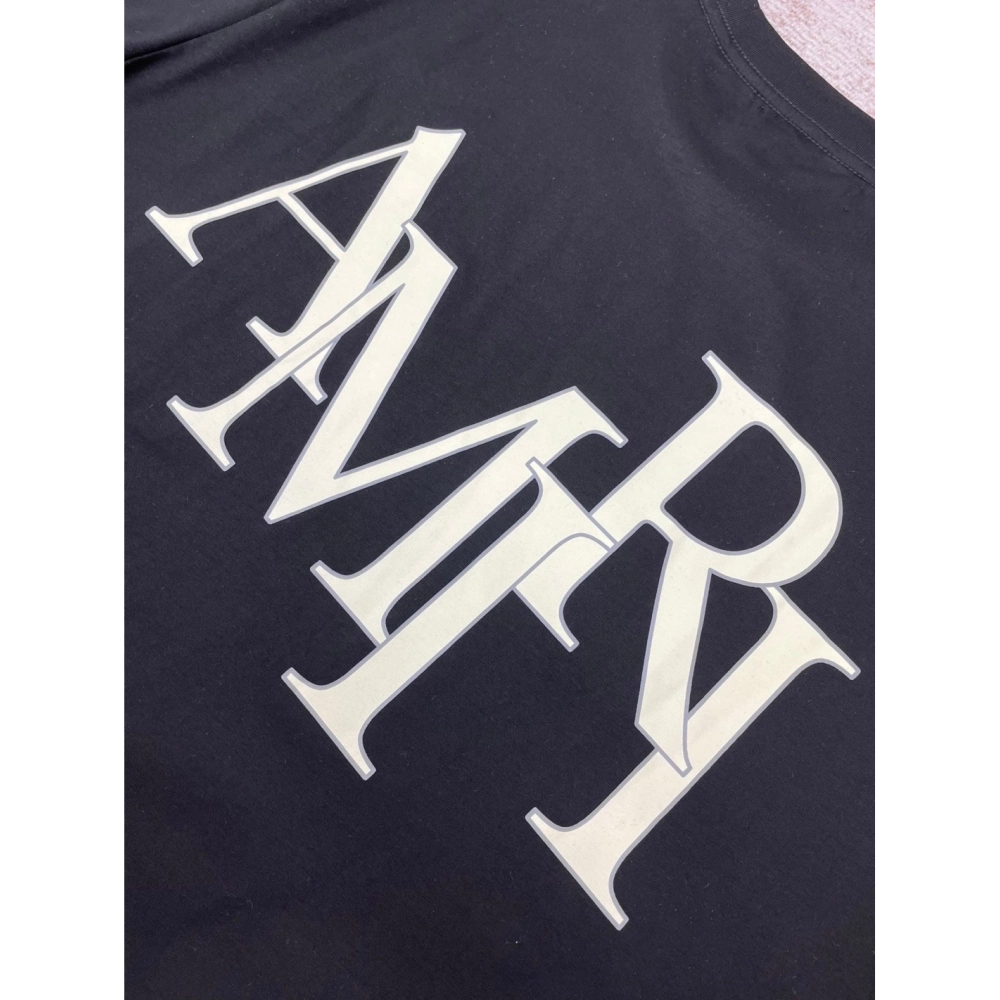 Amiri New Logo Short Sleeve Double Color Gel Printed Back T-shirt,Amiri T Shirt,Tshirt,APPAREL