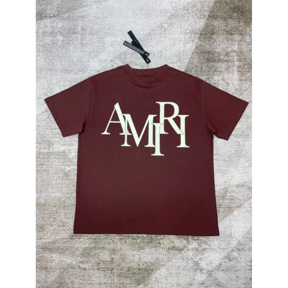 Amiri New Logo Short Sleeve Double Color Gel Printed Back T-shirt,Amiri T Shirt,Tshirt,APPAREL