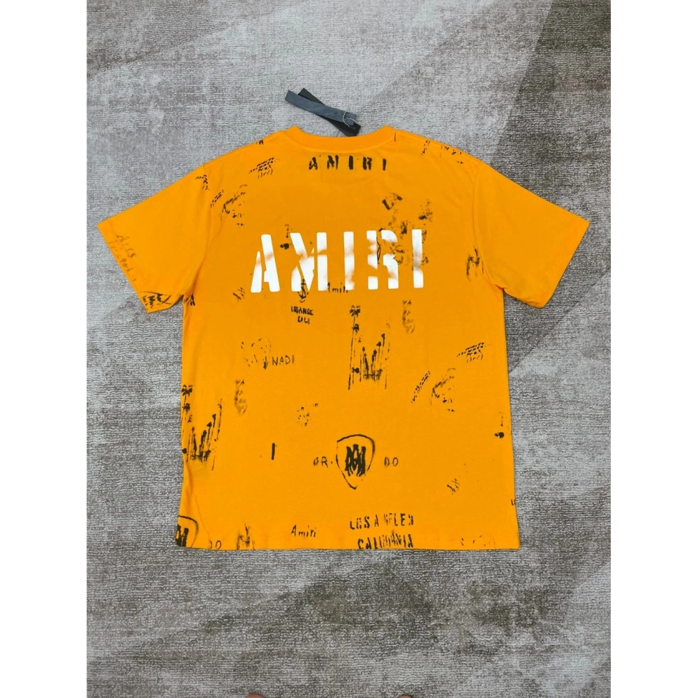Amiri graffiti fluorescent green print short-sleeved rear printt T-shirt,Amiri T Shirt,Tshirt,APPAREL