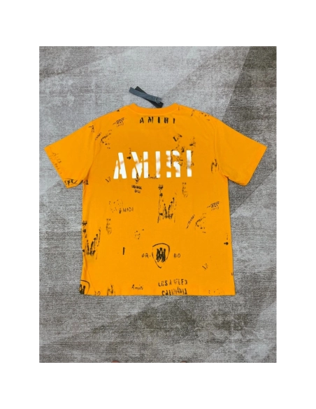 Amiri graffiti fluorescent green print short-sleeved rear printt T-shirt,Amiri T Shirt,Tshirt,APPAREL