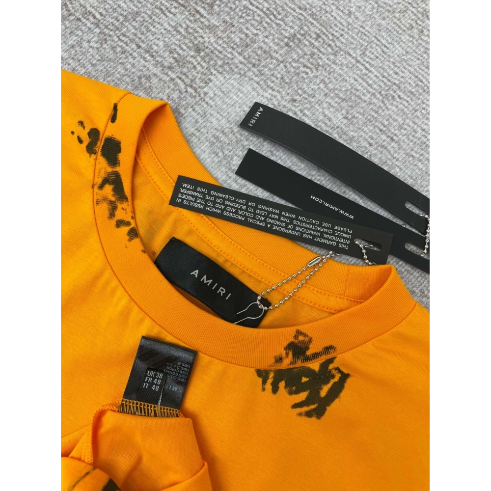 Amiri graffiti fluorescent green print short-sleeved rear printt T-shirt,Amiri T Shirt,Tshirt,APPAREL