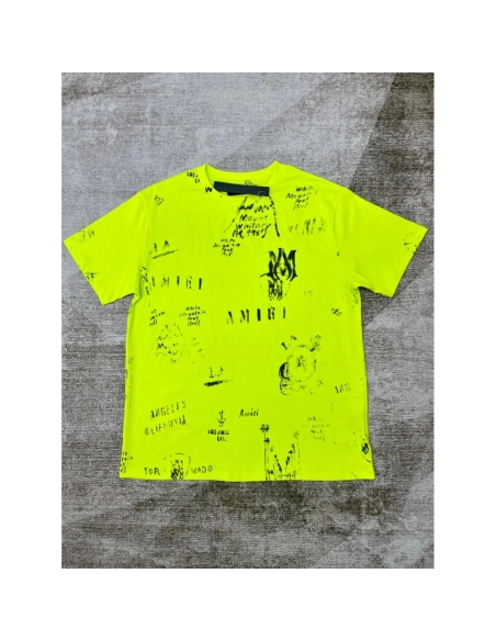 Amiri graffiti fluorescent green print short-sleeved rear printt T-shirt,Amiri T Shirt,Tshirt,APPAREL