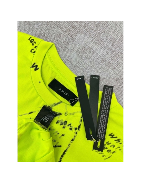 Amiri graffiti fluorescent green print short-sleeved rear printt T-shirt,Amiri T Shirt,Tshirt,APPAREL