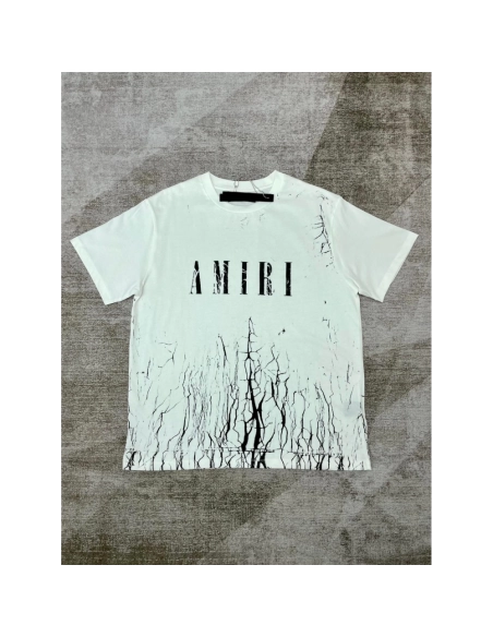 Amiri New print silk crack letter short-sleeved wide logo silk crack feeling print T-shirt,Amiri T Shirt,Tshirt,APPAREL