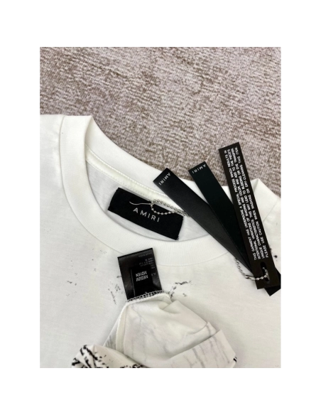 Amiri New print silk crack letter short-sleeved wide logo silk crack feeling print T-shirt,Amiri T Shirt,Tshirt,APPAREL
