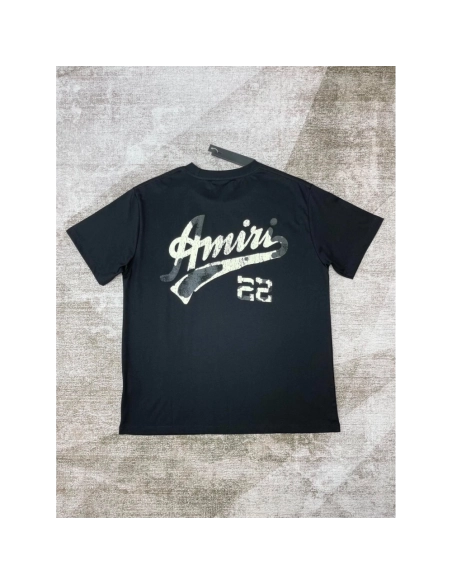 Amiri New print silk crack letter short-sleeved wide logo silk crack feeling print T-shirt,Amiri T Shirt,Tshirt,APPAREL